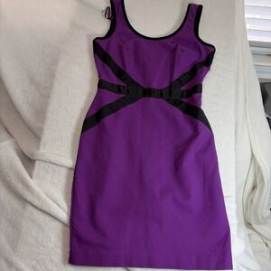 Worthington Women's Sleeveless Purple Black Sheath Dress Size 6 Retro Chic EUC
